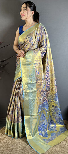Multicolor color Saree in Kanjeevaram Silk fabric with Weaving work
