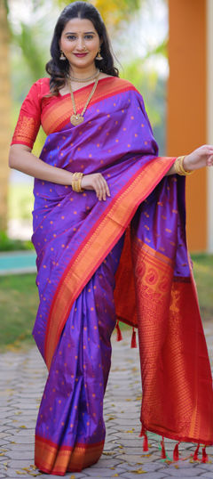 Purple and Violet color Saree in Silk fabric with Weaving work
