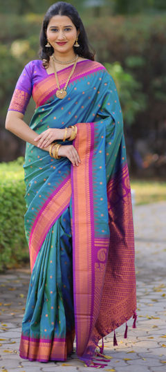 Blue color Saree in Silk fabric with Weaving work