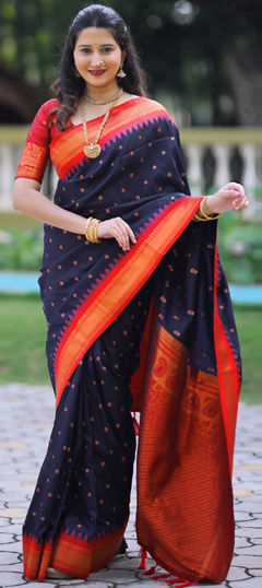 Blue color Saree in Silk fabric with Weaving work