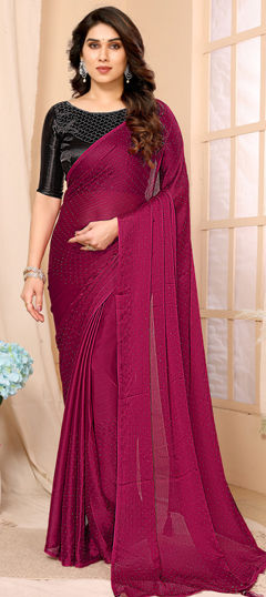 Pink and Majenta color Saree in Chiffon, Satin Silk fabric with Stone work