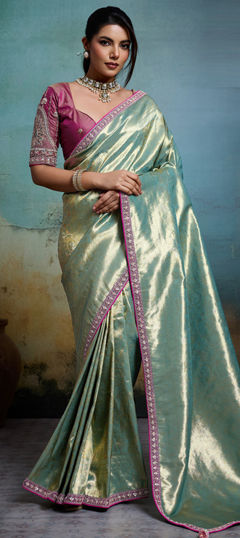 Blue color Saree in Tissue fabric with Weaving work