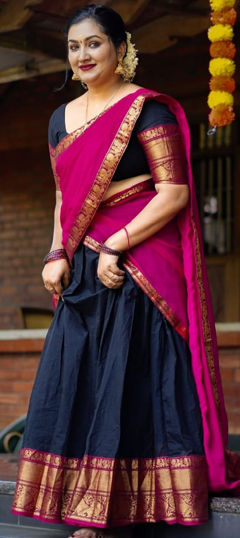 Blue color Lehenga in Kanjeevaram Silk fabric with Weaving, Zari work
