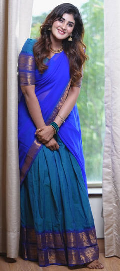 Blue color Lehenga in Kanjeevaram Silk fabric with Weaving, Zari work