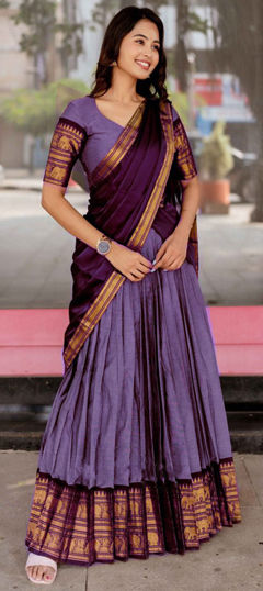 Purple and Violet color Lehenga in Kanjeevaram Silk fabric with Weaving, Zari work