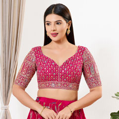 Pink and Majenta color Blouse in Silk fabric with Embroidered, Sequence work