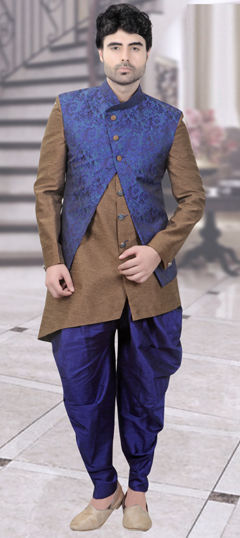 Blue color IndoWestern Dress in Art Silk fabric with Weaving work