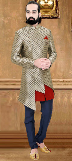 Silver color IndoWestern Dress in Jacquard fabric with Weaving work