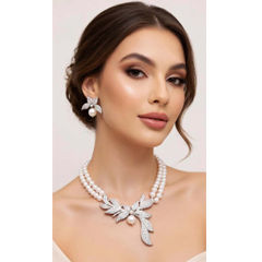 Enamel White and Off White color Necklace in Metal Alloy studded with Pearl