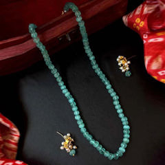 Enamel Blue color Necklace in Brass studded with Beads