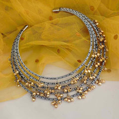 Gold and Silver Rodium Polish Gold and Silver color Necklace in Brass studded with Beads
