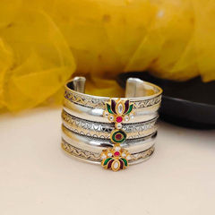 Gold Rodium Polish Multicolor color Bracelet in Brass studded with CZ Diamond