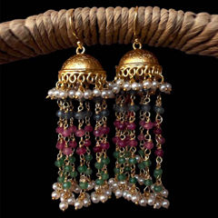 Gold Rodium Polish Multicolor color Earrings in Brass studded with Beads