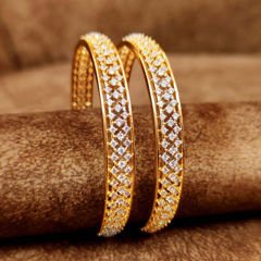 Gold Rodium Polish White and Off White color Bangles in Brass studded with CZ Diamond