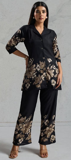 Black and Grey color Co-ords Set in Rayon, Viscose fabric with Floral, Printed work