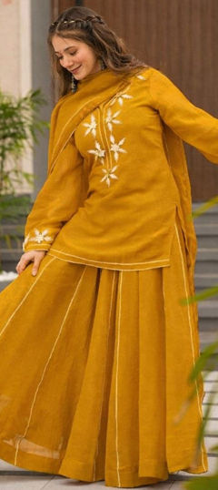Yellow color Salwar Kameez in Chiffon fabric with Embroidered work