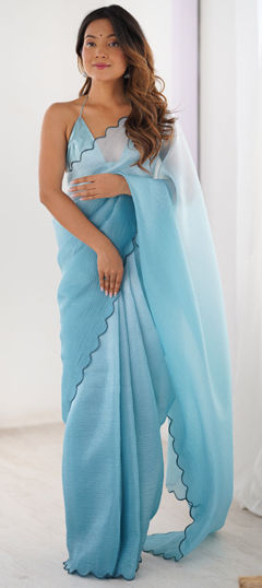 Blue color Saree in Crushed Silk fabric with Embroidered work