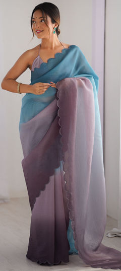 Black and Grey, Blue color Saree in Crushed Silk fabric with Embroidered work