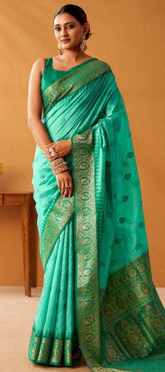 Blue color Saree in Cotton fabric with Weaving work