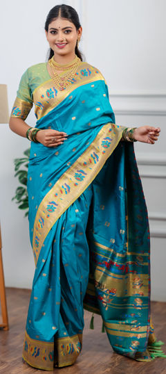 Blue color Saree in Silk fabric with Weaving work