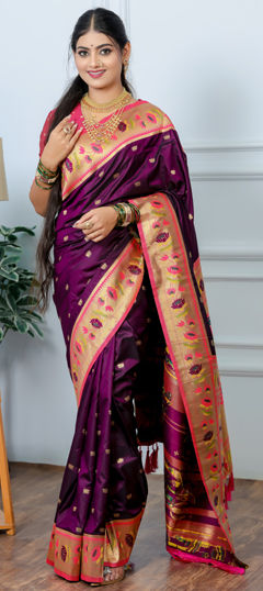 Purple and Violet color Saree in Silk fabric with Weaving work