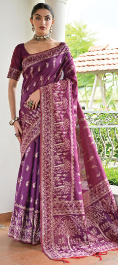 Purple and Violet color Saree in Raw Silk fabric with Weaving work