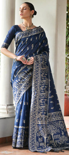 Blue color Saree in Raw Silk fabric with Weaving work
