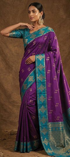 Purple and Violet color Saree in Silk fabric with Weaving work