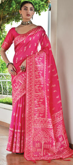 Pink and Majenta color Saree in Raw Silk fabric with Weaving work