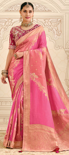 Pink and Majenta color Saree in Silk fabric with Weaving work