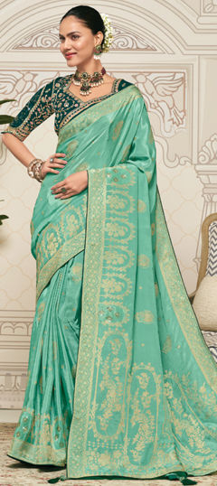 Green color Saree in Silk fabric with Weaving work