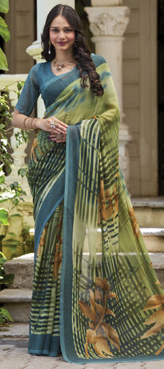 Green color Saree in Georgette fabric with Printed work