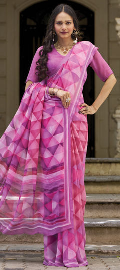 Pink and Majenta color Saree in Georgette fabric with Printed work