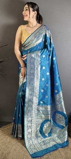 Blue color Saree in Banarasi Silk fabric with Weaving work