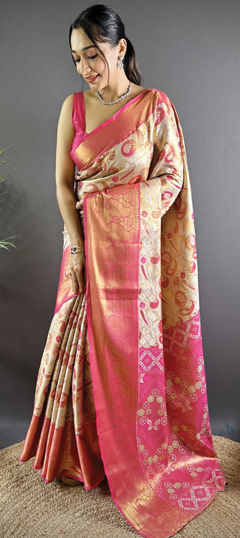 White and Off White color Saree in Kanjeevaram Silk fabric with Weaving work