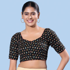 Black and Grey color Blouse in Cotton fabric with Embroidered, Thread, Zari work