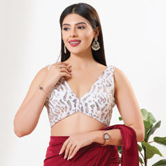 White and Off White color Blouse in Fancy Fabric fabric with Sequence work