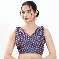Purple and Violet color Blouse in Silk fabric with Embroidered, Mirror work