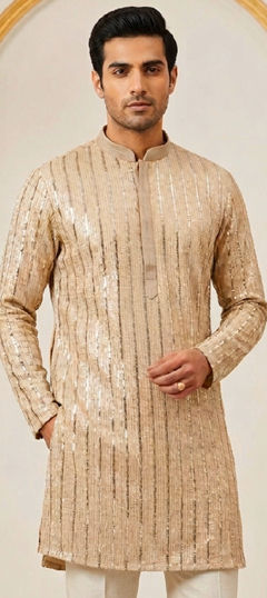 Gold color Kurta in Georgette fabric with Embroidered, Sequence work