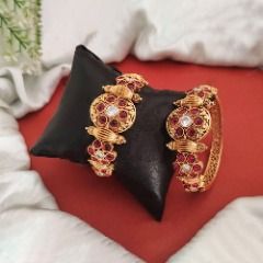 Gold Rodium Polish Pink and Majenta color Bangles in Metal Alloy studded with CZ Diamond