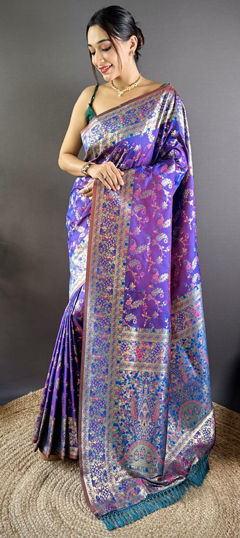 Purple and Violet color Saree in Banarasi Silk fabric with Weaving work