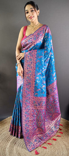 Blue color Saree in Banarasi Silk fabric with Weaving work