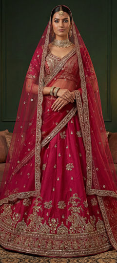 Pink and Majenta color Lehenga in Silk fabric with Embroidered, Sequence, Thread work