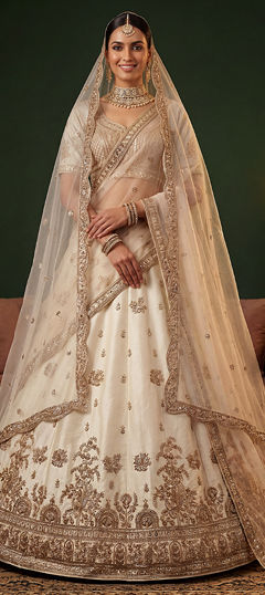 White and Off White color Lehenga in Silk fabric with Embroidered, Sequence, Thread work