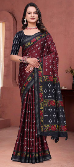 Black and Grey, Red and Maroon color Saree in Mul Cotton fabric with Printed work