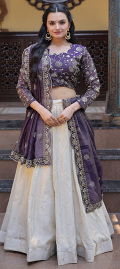 White and Off White color Lehenga in Silk fabric with Embroidered, Sequence, Zari work