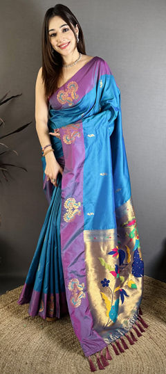 Blue color Saree in Art Silk fabric with Weaving work