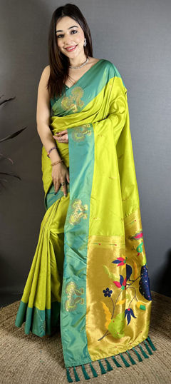 Green color Saree in Art Silk fabric with Weaving work