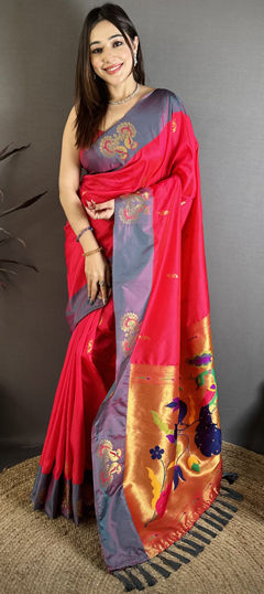 Pink and Majenta color Saree in Art Silk fabric with Weaving work