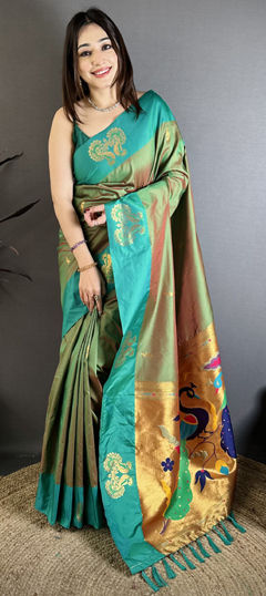 Green color Saree in Art Silk fabric with Weaving work